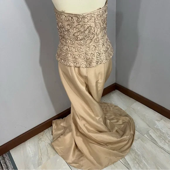 Jovani Beaded Evening Gown Beige Neutral MOB Floor Length Dress Ornate Occasion - Picture 4 of 12